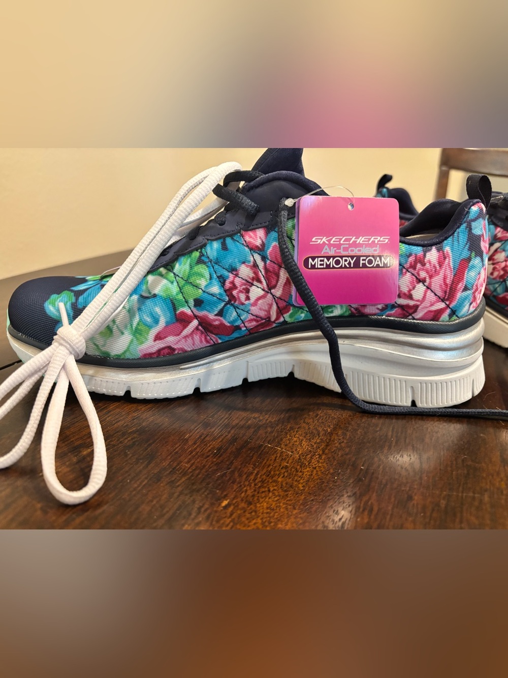 Skechers Navy Floral Lace-Up Sneakers with Blue & Green Accents - Picture 2 of 6